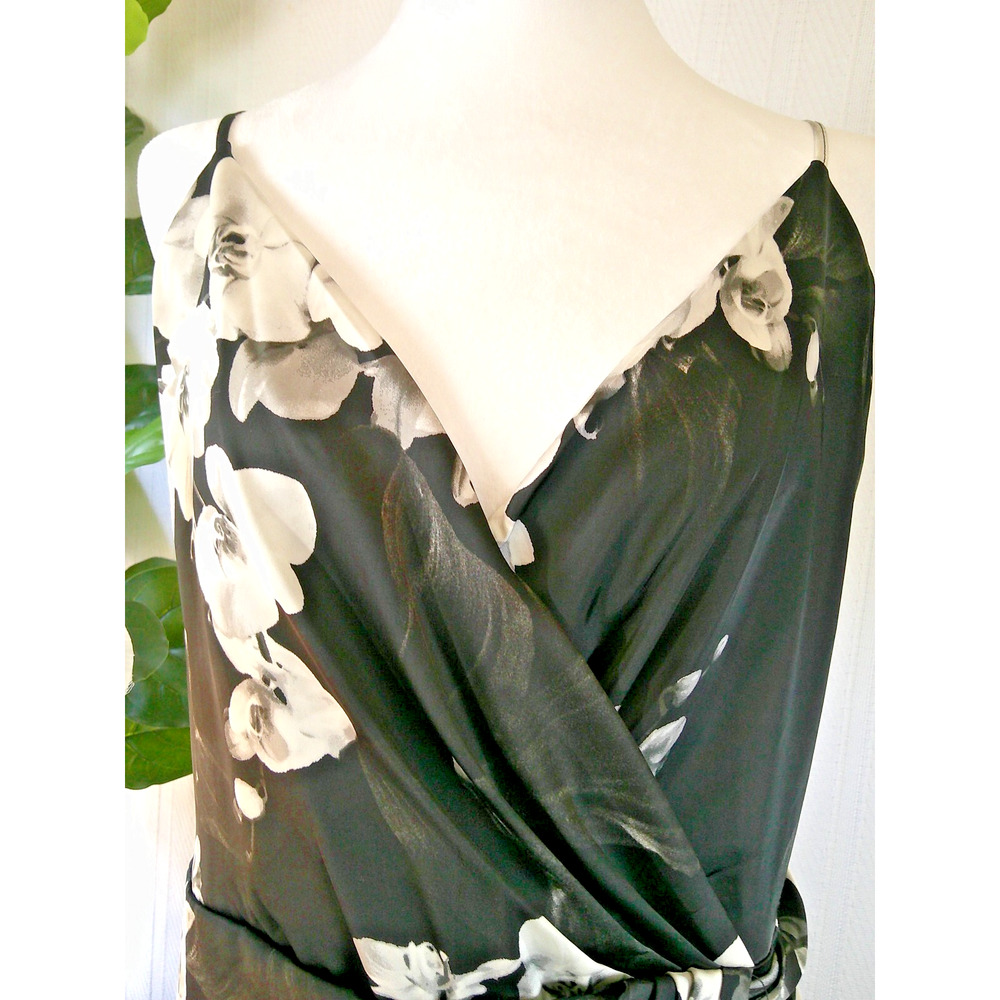 NWT Worthington XXL Black & White Floral Satin Spaghetti Strap Midi Dress - Picture 4 of 13